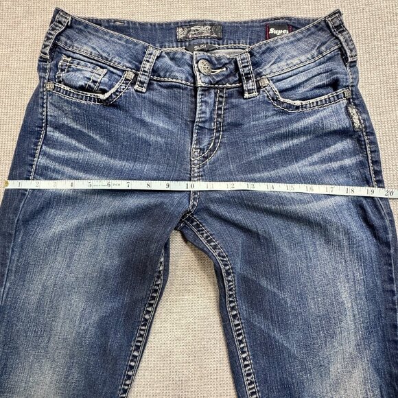 Silver Womens Size W31/L33 Blue Suki Mid Rise Slim Boot Jeans Super Stretch - Picture 11 of 14
